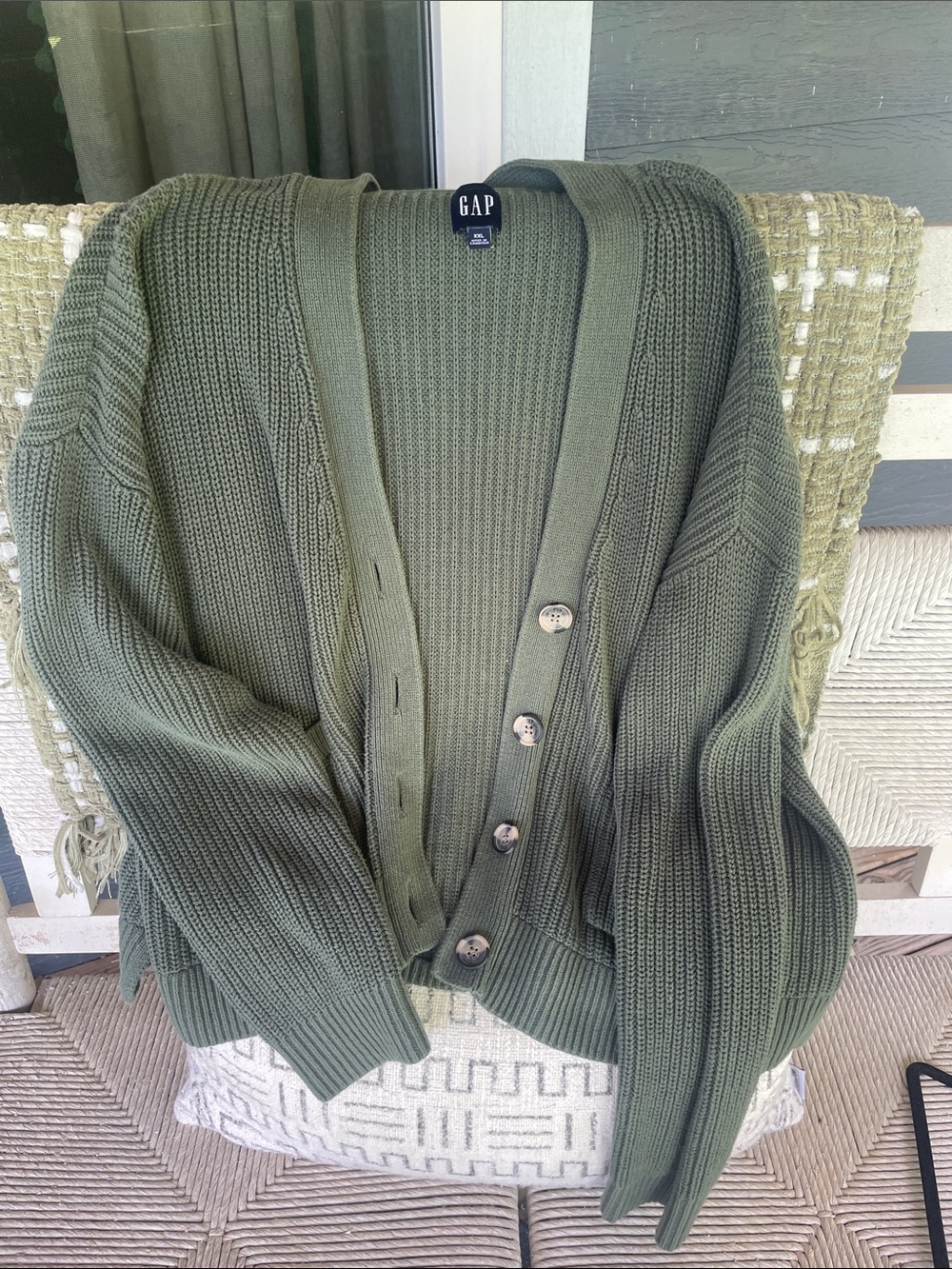GAP Olive Ribbed Button-Front Cardigan